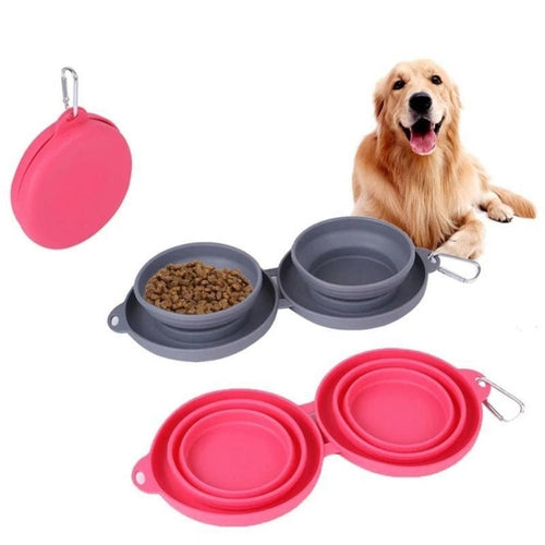 Rubber Foldable Double Bowl Pet Feeding Bowl Pets Supplies Dog Cat